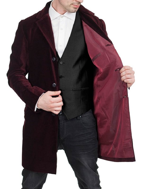 12th Doctor Who Peter Capaldi Maroon Velvet Coat