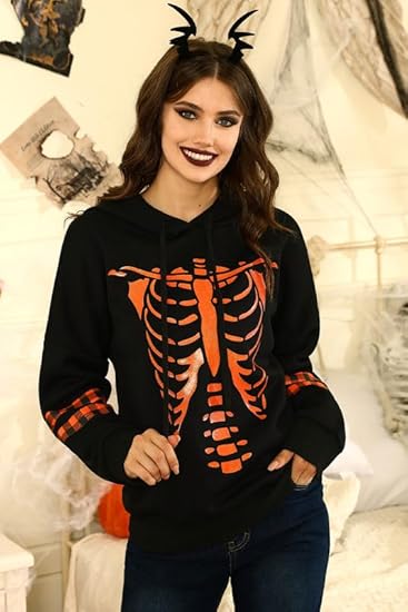 Spadehill Halloween Pumpkin Skeleton Pullover Hoodies