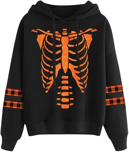 Spadehill Halloween Pumpkin Skeleton Pullover Hoodies