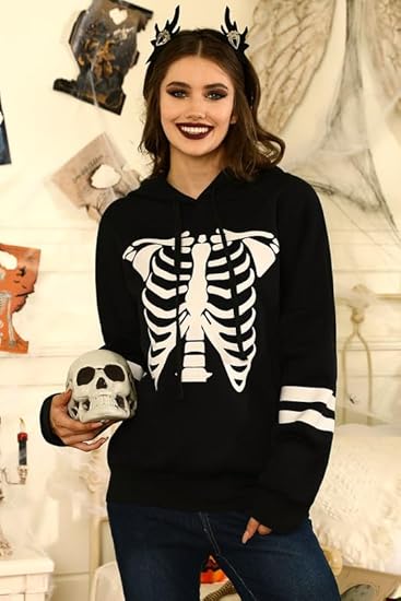 Spadehill Halloween Pumpkin Skeleton Pullover Hoodies