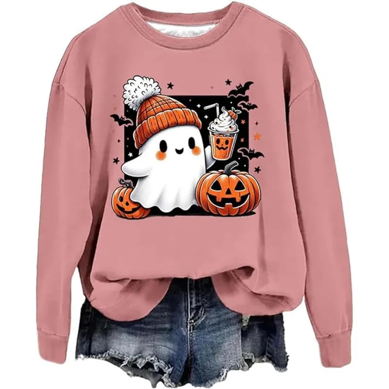 Funny Ghost Graphic Fleece Pullover Sweatshirt