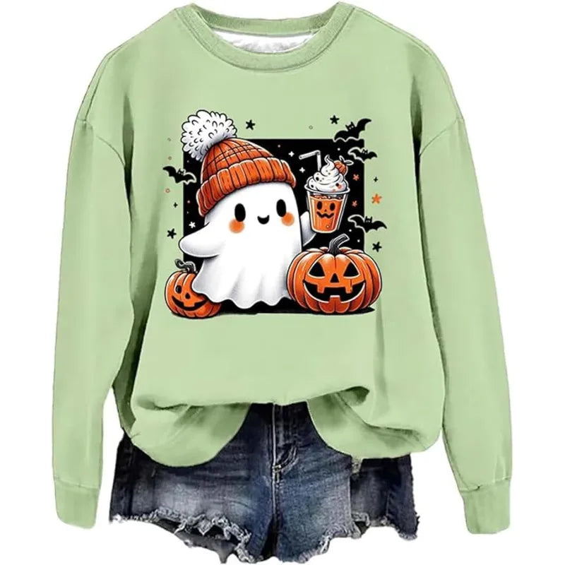 Funny Ghost Graphic Fleece Pullover Sweatshirt