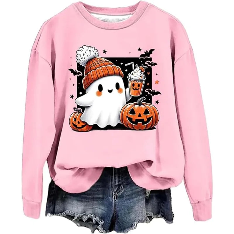 Funny Ghost Graphic Fleece Pullover Sweatshirt