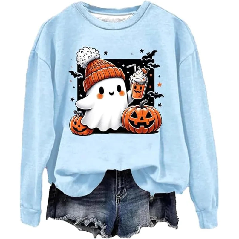 Funny Ghost Graphic Fleece Pullover Sweatshirt