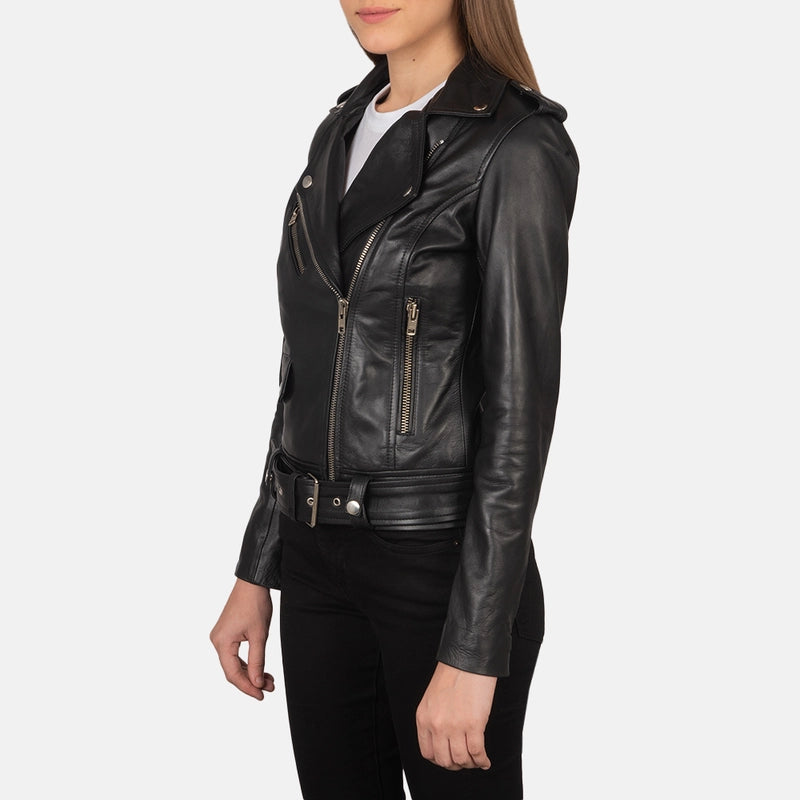 Alison Black Leather Biker Jacket