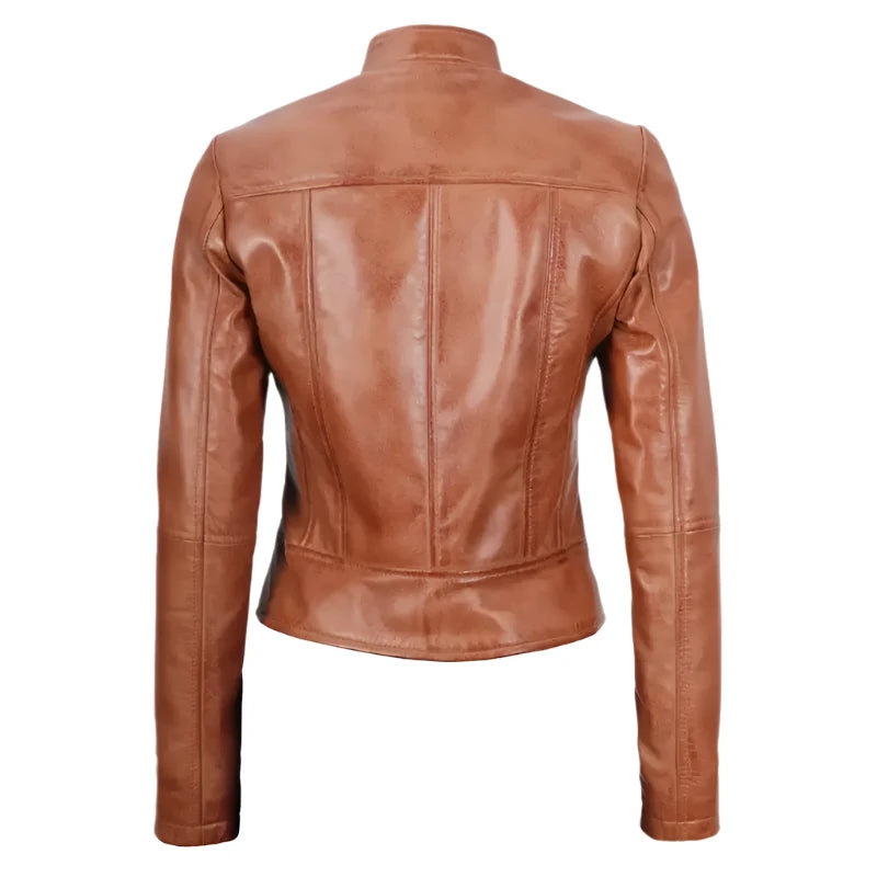 Amy Tan Cafe Racer Slim Fit Women's Leather Jacket