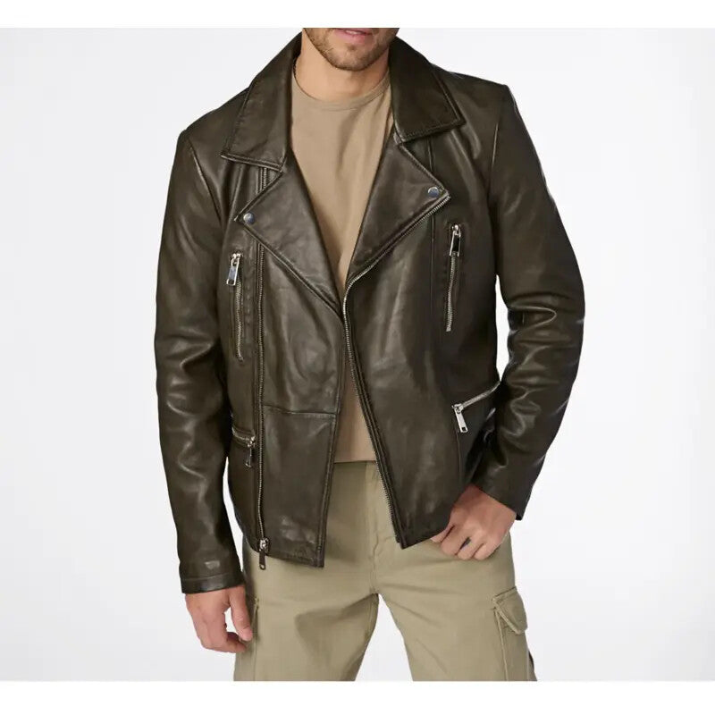 Asher Moto Olive Leather Jacket