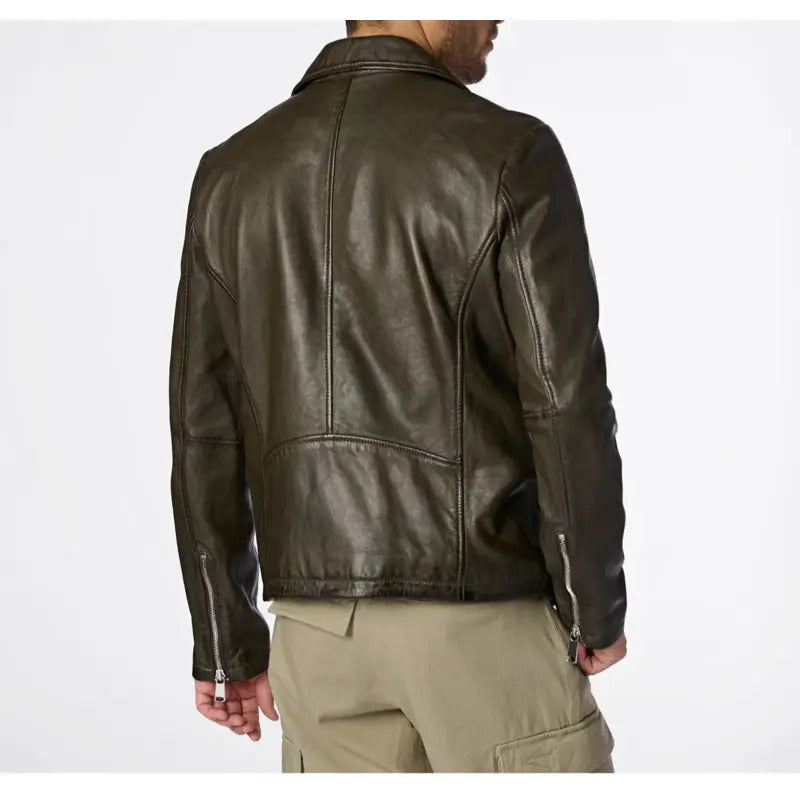 Asher Moto Olive Leather Jacket