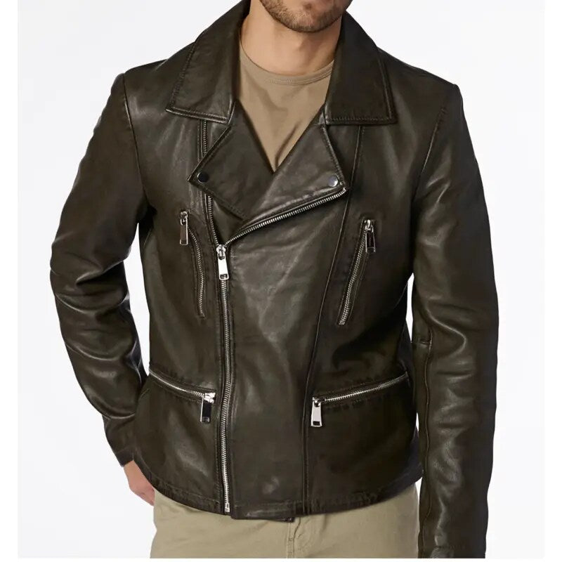 Asher Moto Olive Leather Jacket