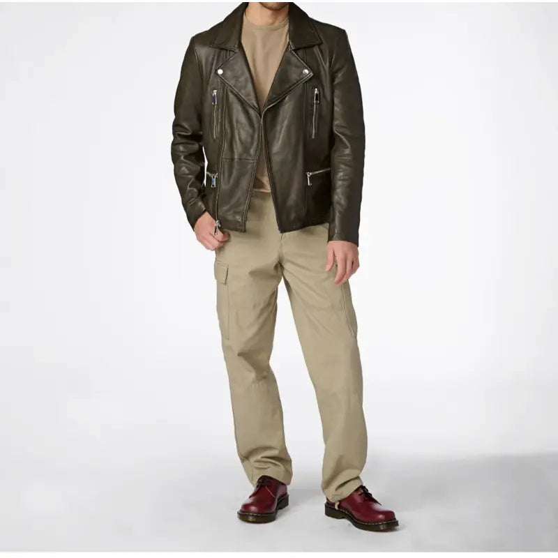 Asher Moto Olive Leather Jacket