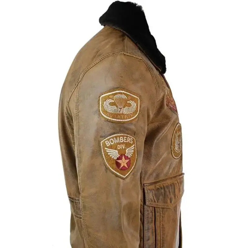 Mens Aviator Bomber Leather Jacket