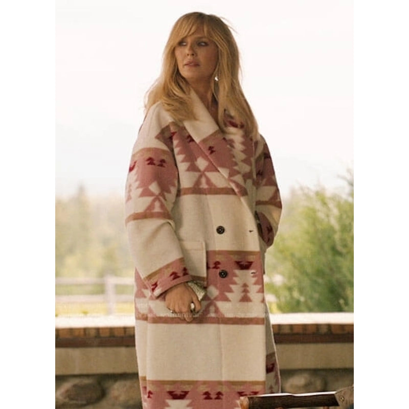 Beth Dutton Yellowstone S05 Pink Printed Wool Coat