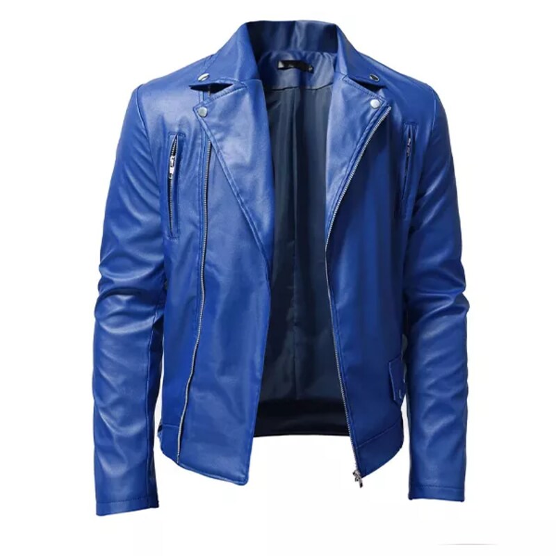 Blue Leather Jacket For Men