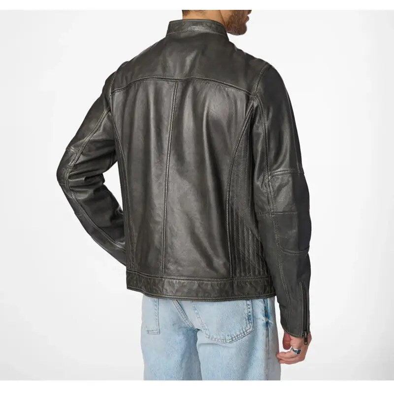 Brent Moto Grey Leather Jacket