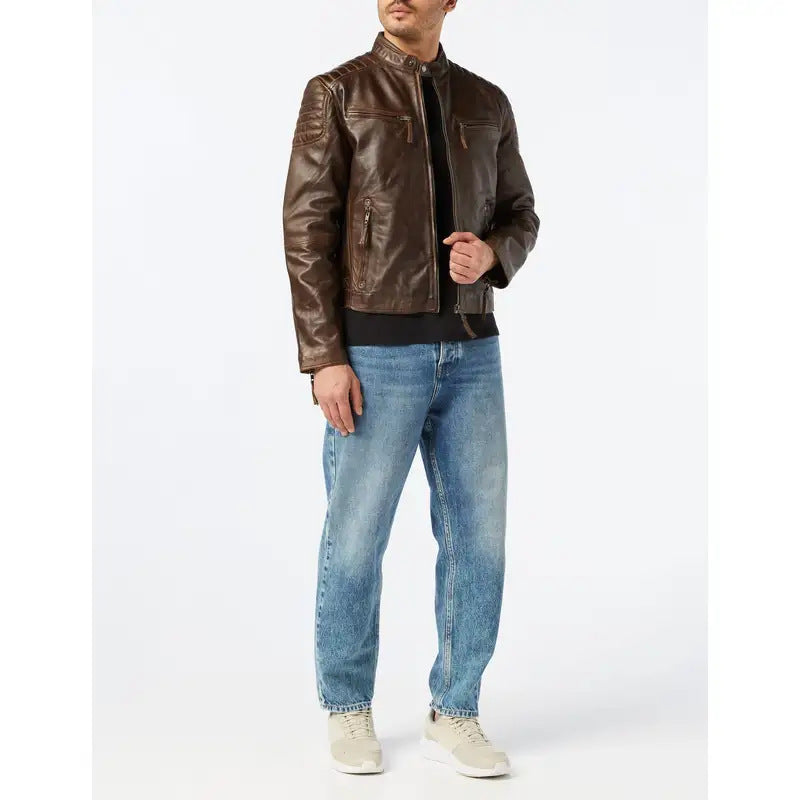 Biker Antique Washed Brown Jacket