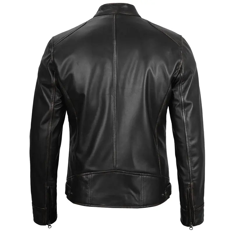 Cafe Racer Dodge Black Men Biker Leather Jacket