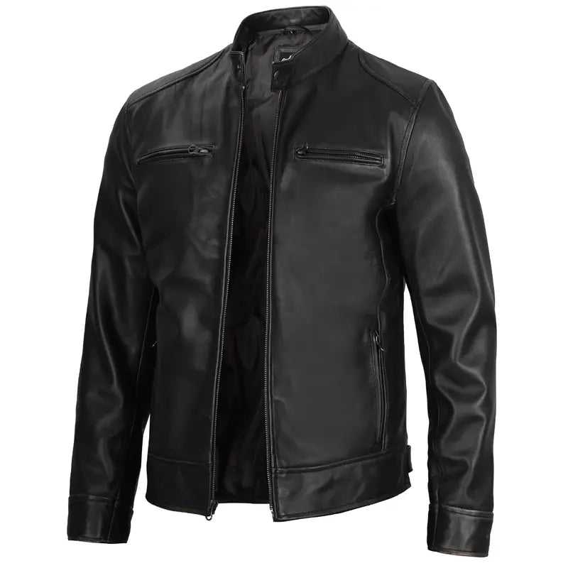 Cafe Racer Dodge Black Men Biker Leather Jacket