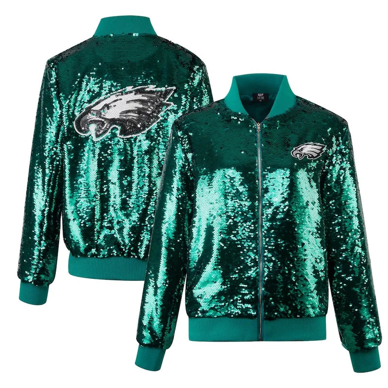 Cuce Green Philadelphia Eagles Full-Zip Sequin Jacket