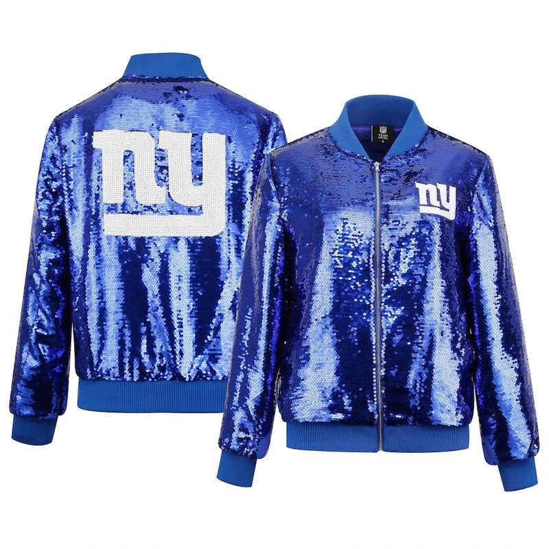 Cuce Royal New York Giants Full-Zip Sequin Jacket