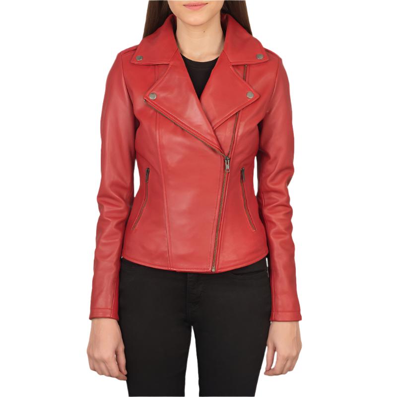 Flashback Red Biker Jacket For Women