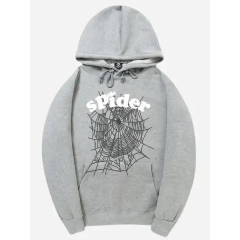 Trendy Grey Spider Fleece Hoodie