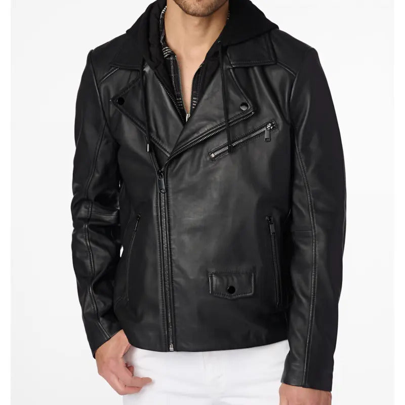 Jaxson Hooded Moto Leather Jacket