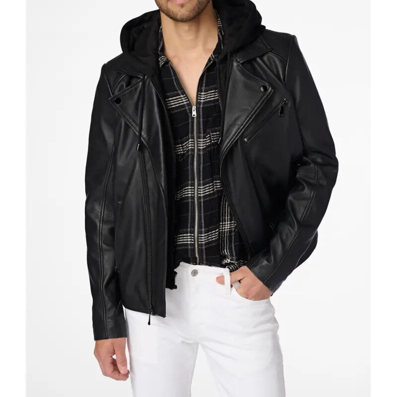 Jaxson Hooded Moto Leather Jacket