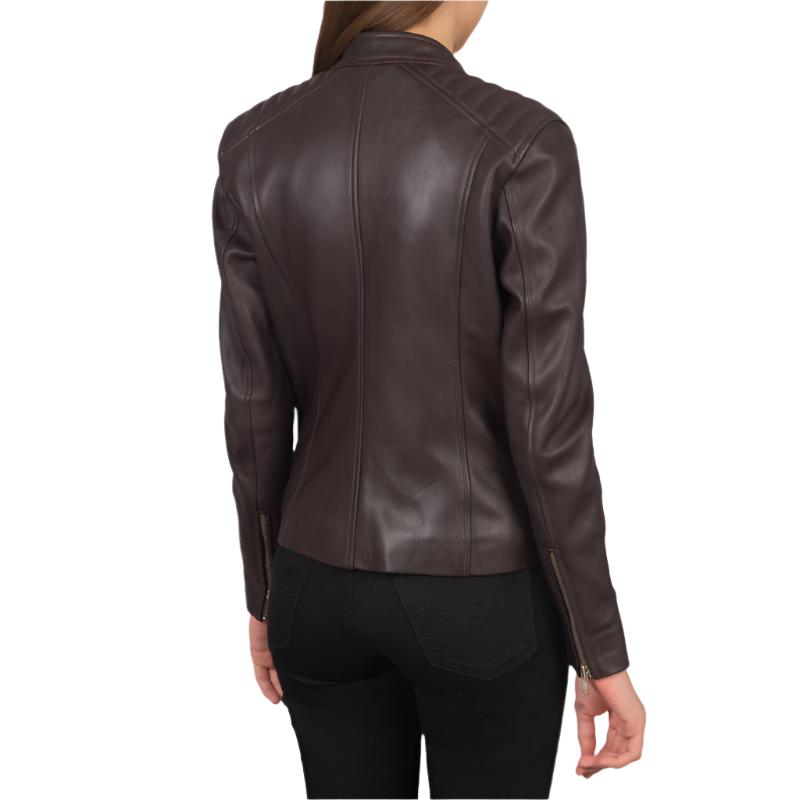 Women's Kelsee Maroon Leather Biker Jacket