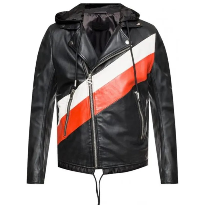 Leather Hooded Men’s Biker Leather Jacket