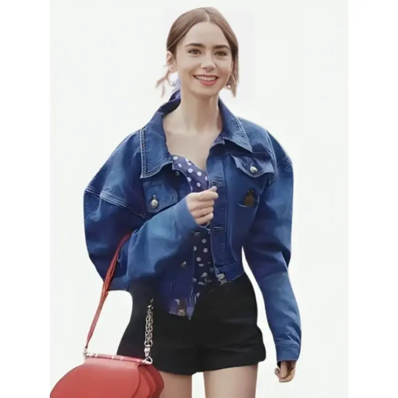 Lily Collins Emily In Paris S4 Blue Denim Jacket