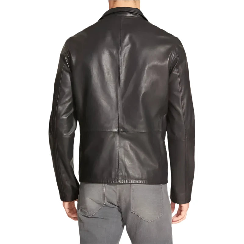 Men's Stylish Black Full-Zip Front Black Leather Jacket