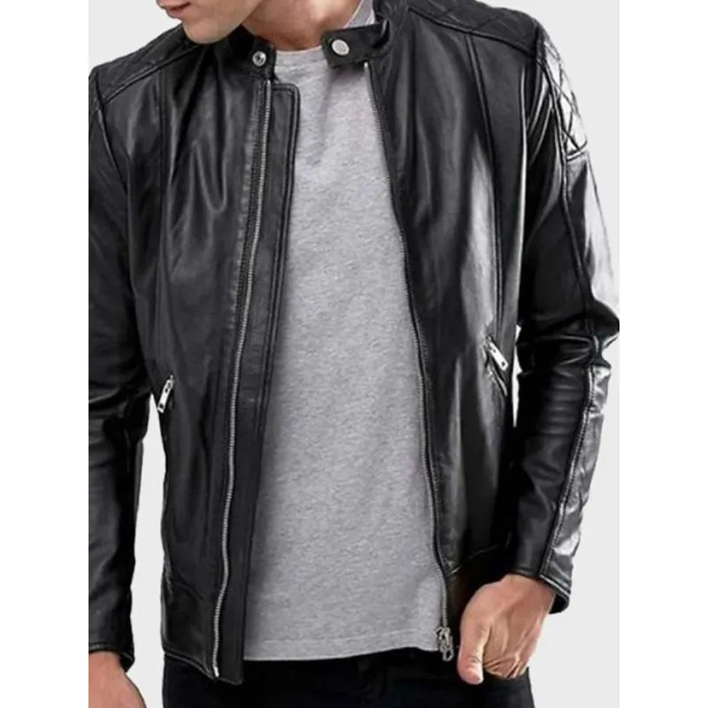 Men's Cafe Racer Stylish Black Leather Jacket