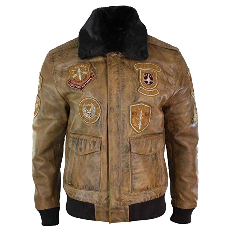 Mens Aviator Bomber Leather Jacket