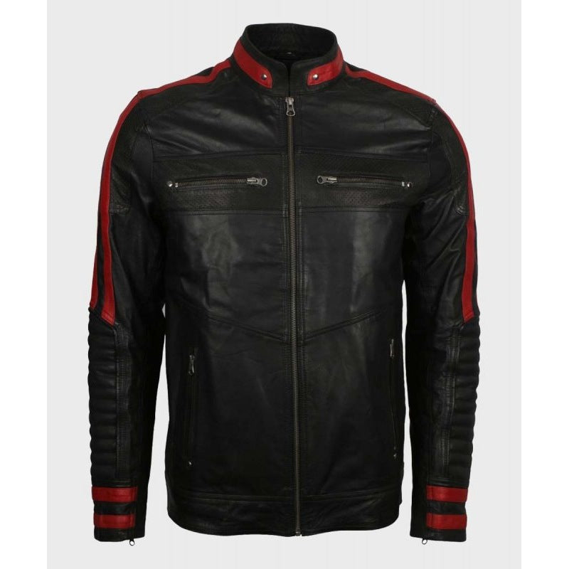 Cafe Racer Red & Black Leather Jacket for Men