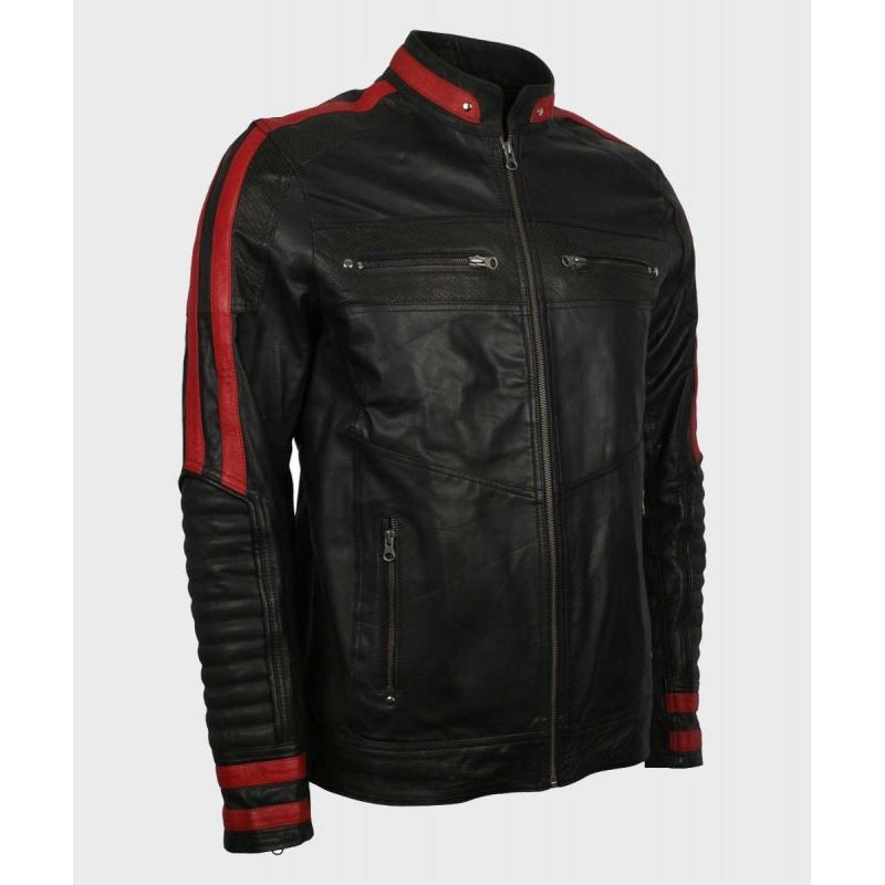 Cafe Racer Red & Black Leather Jacket for Men