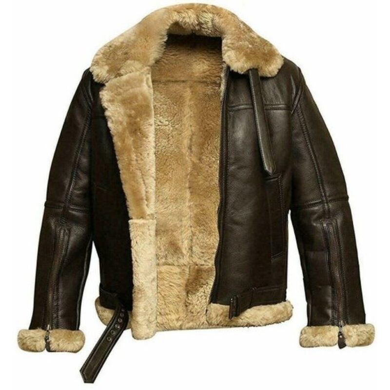 FUR Aviator Flying Pilot Bomber Sheep Skin Leather Jacket