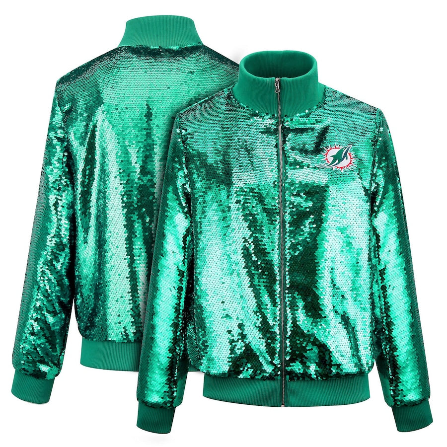 Miami Dolphins Cuce Team Full Zip Sequin Bomber Jacket