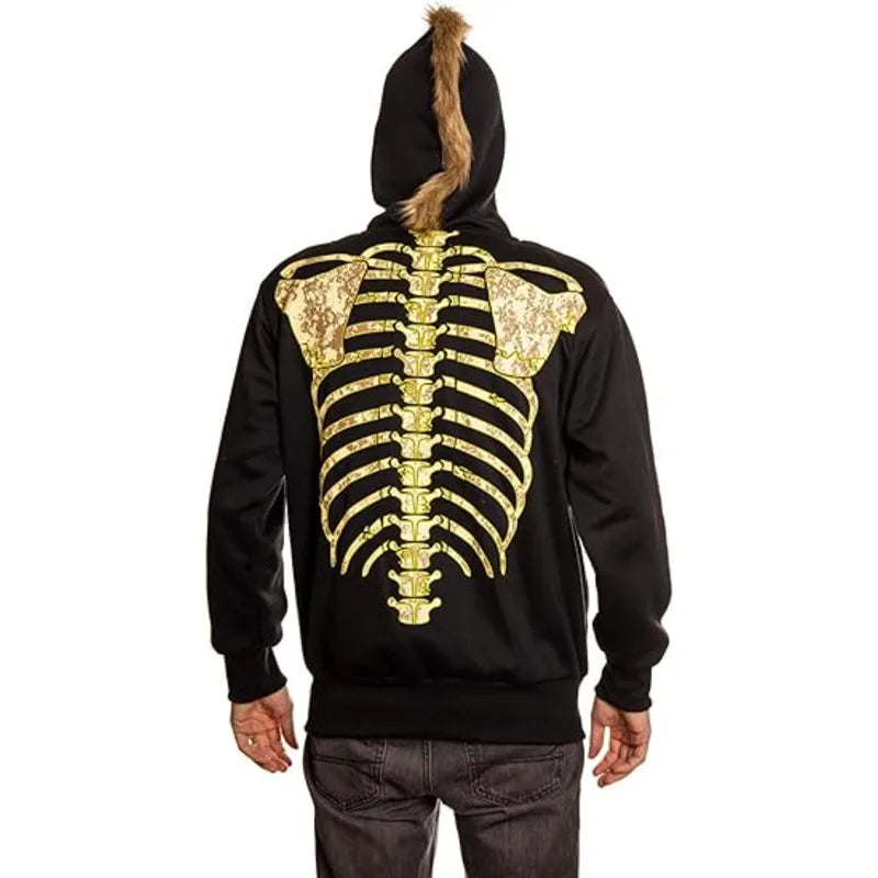 Skeleton Costume Fleece Zip-up Black Hoodie