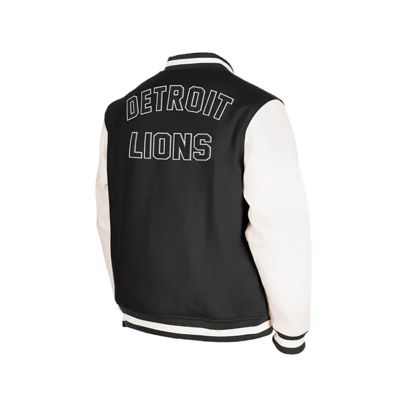 NFL Detroit Lions Black and White Wool Varsity Jacket