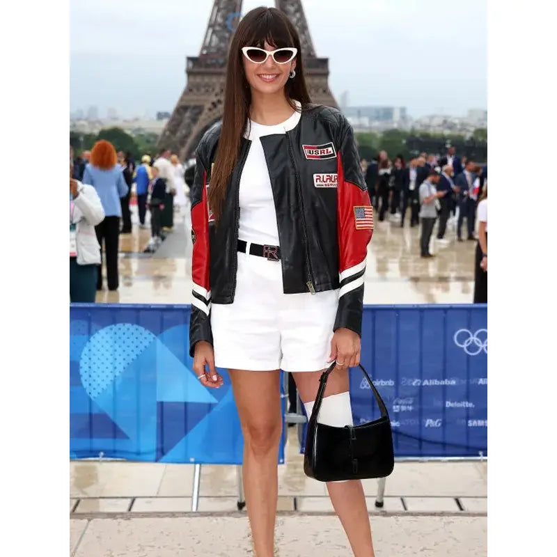 2024 Olympic Nina Dobrev Paris Leather Bomber Jacket