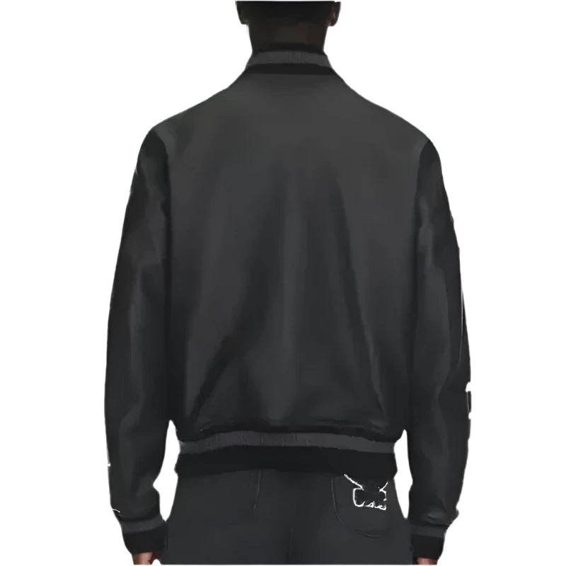 Off White Leather Black Varsity Jacket