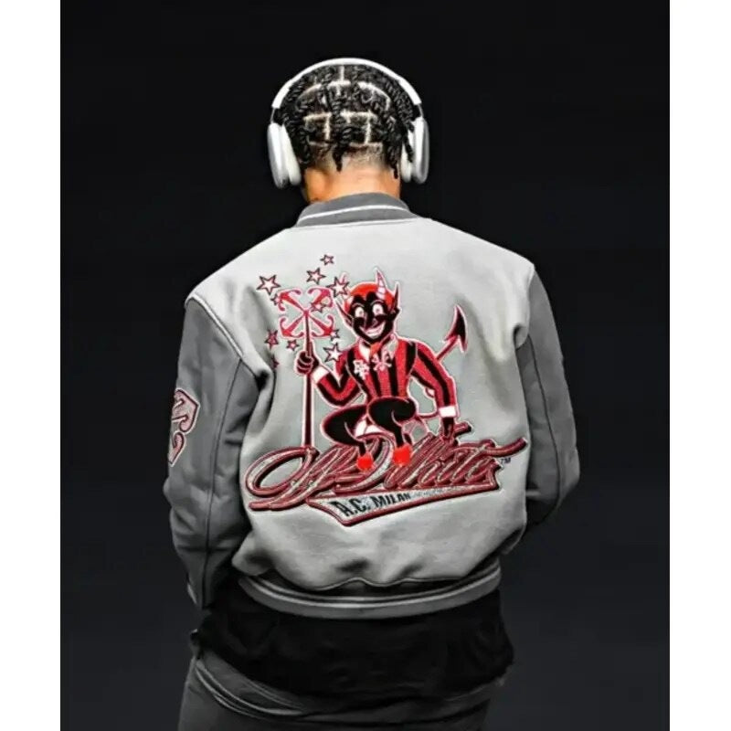 Ac Milan Off White Grey Bomber Jacket