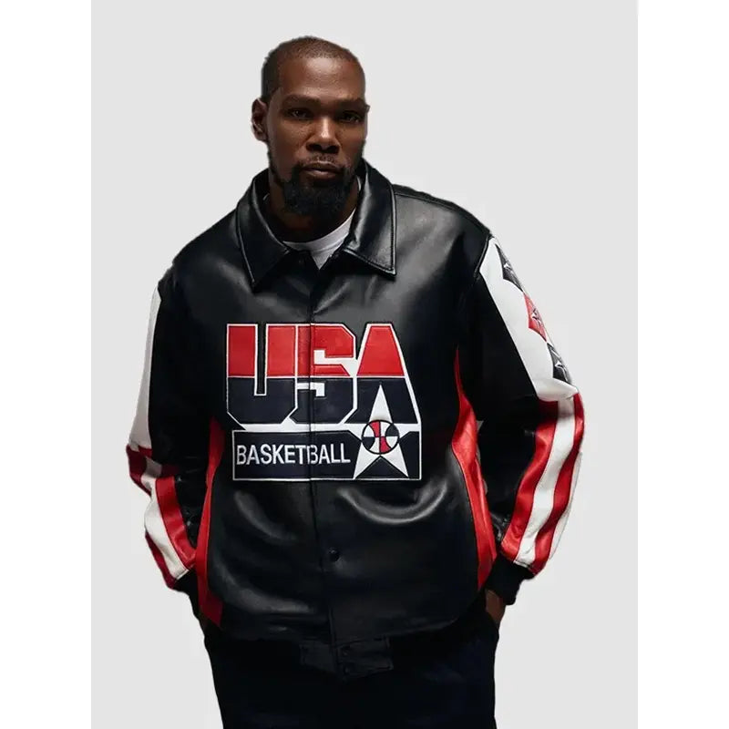 Olympic Team USA Basketball Navy Blue Leather Jacket