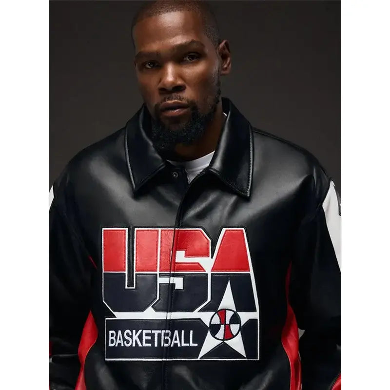 Olympic Team USA Basketball Navy Blue Leather Jacket