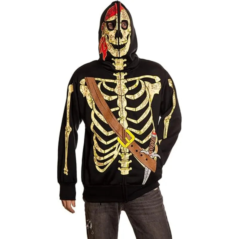 Skeleton Costume Fleece Zip-up Black Hoodie