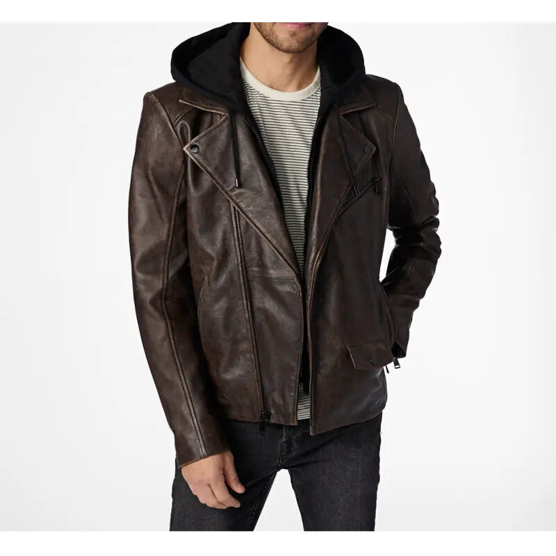 Jaxson Hooded Moto Leather Jacket