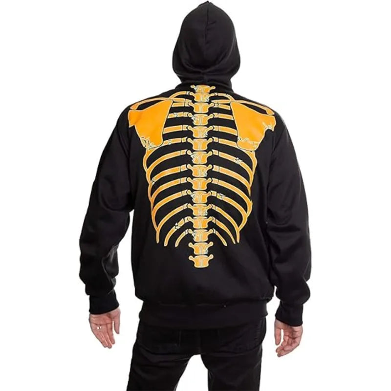 Skeleton Costume Fleece Zip-up Black Hoodie