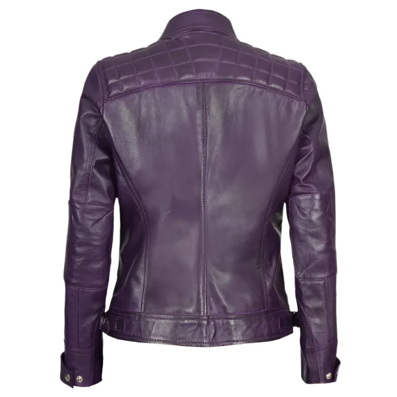 Quilted Leather Cafe Racer Jacket For Women