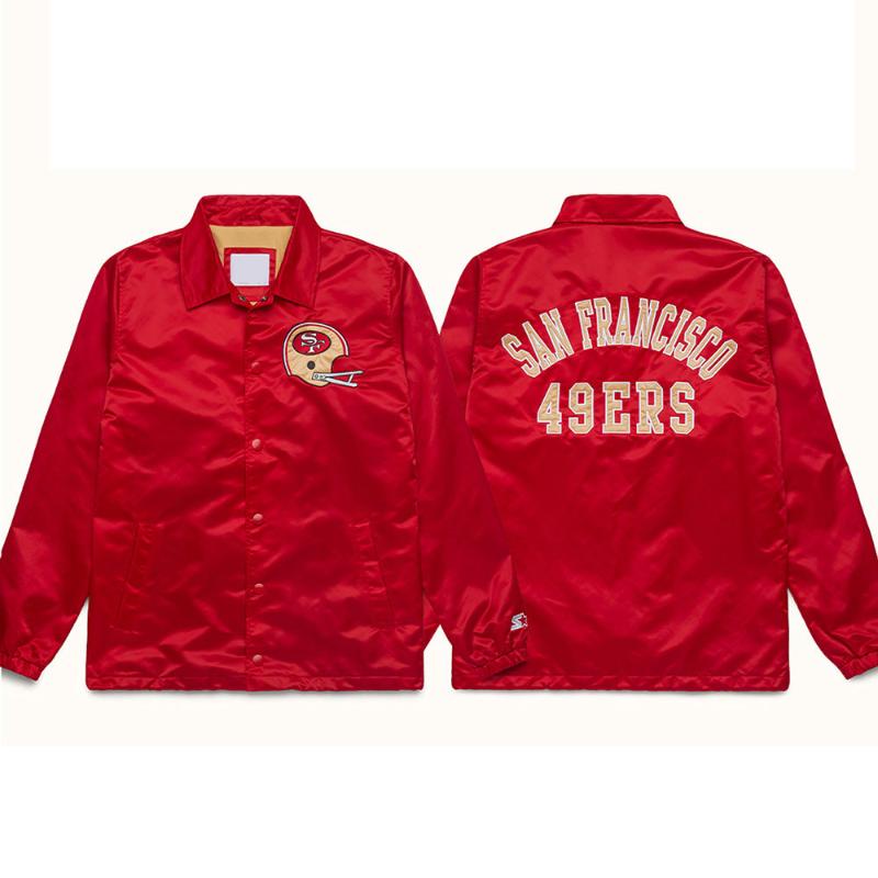 San Francisco 49ers Coach Full Snap Red Satin Jacket