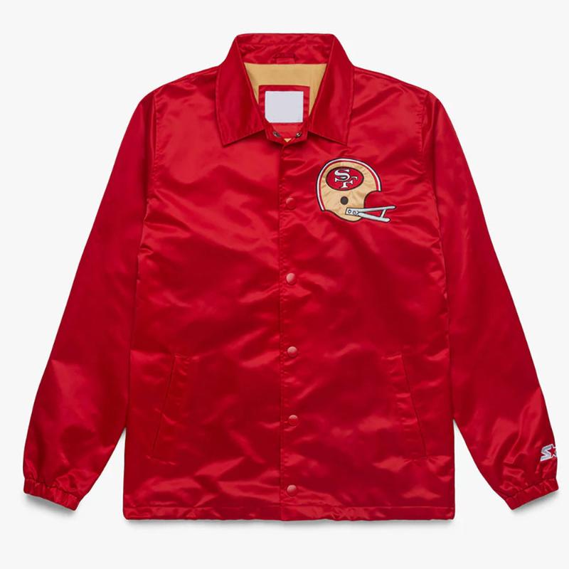 San Francisco 49ers Coach Full Snap Red Satin Jacket